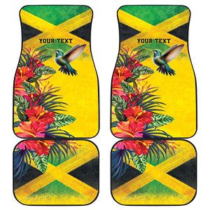 Personalized Black Jamaicans Hummingbird Car Mats Tropical Flowers Grunge Flag - African Pride