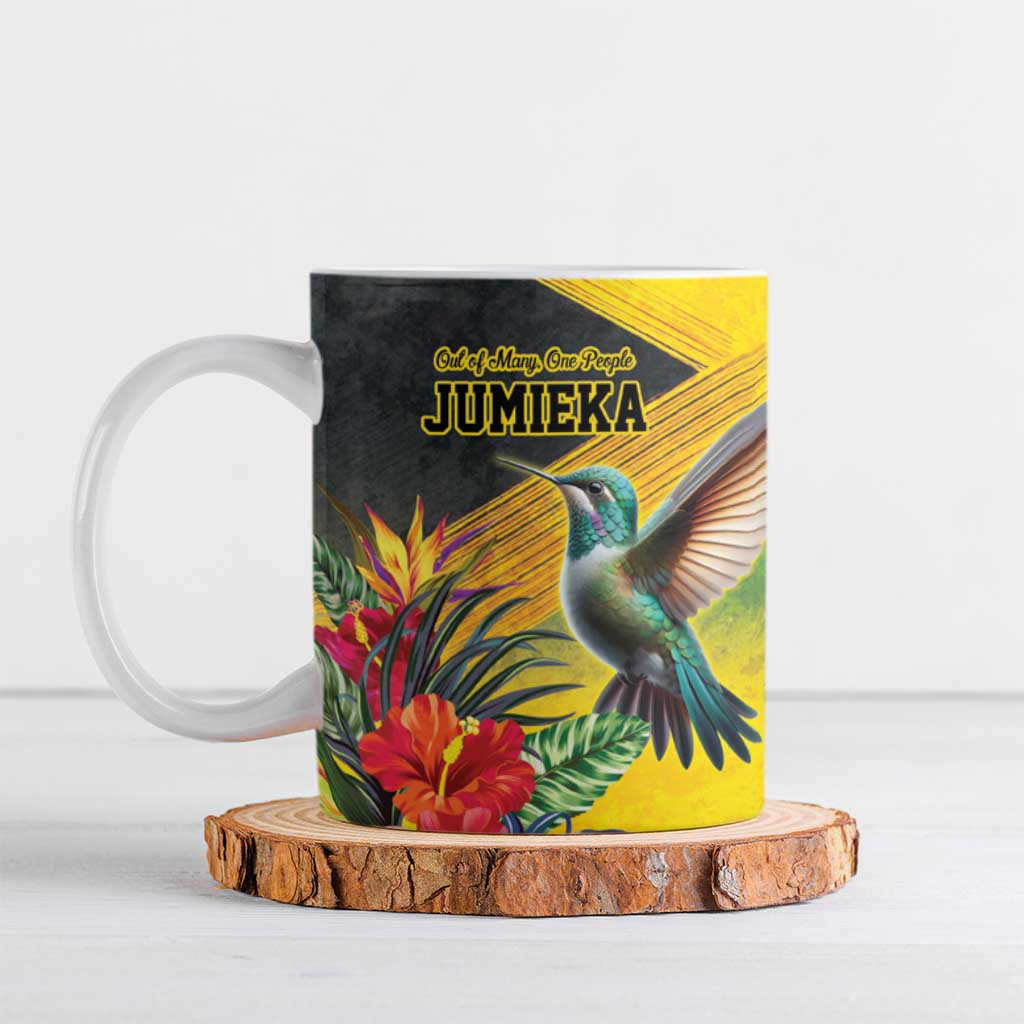 Personalized Black Jamaicans Hummingbird Ceramic Mug Tropical Flowers Grunge Flag