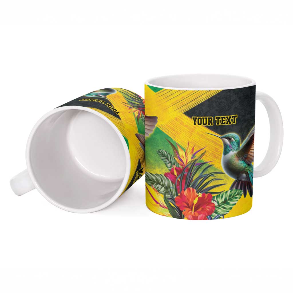 Personalized Black Jamaicans Hummingbird Ceramic Mug Tropical Flowers Grunge Flag