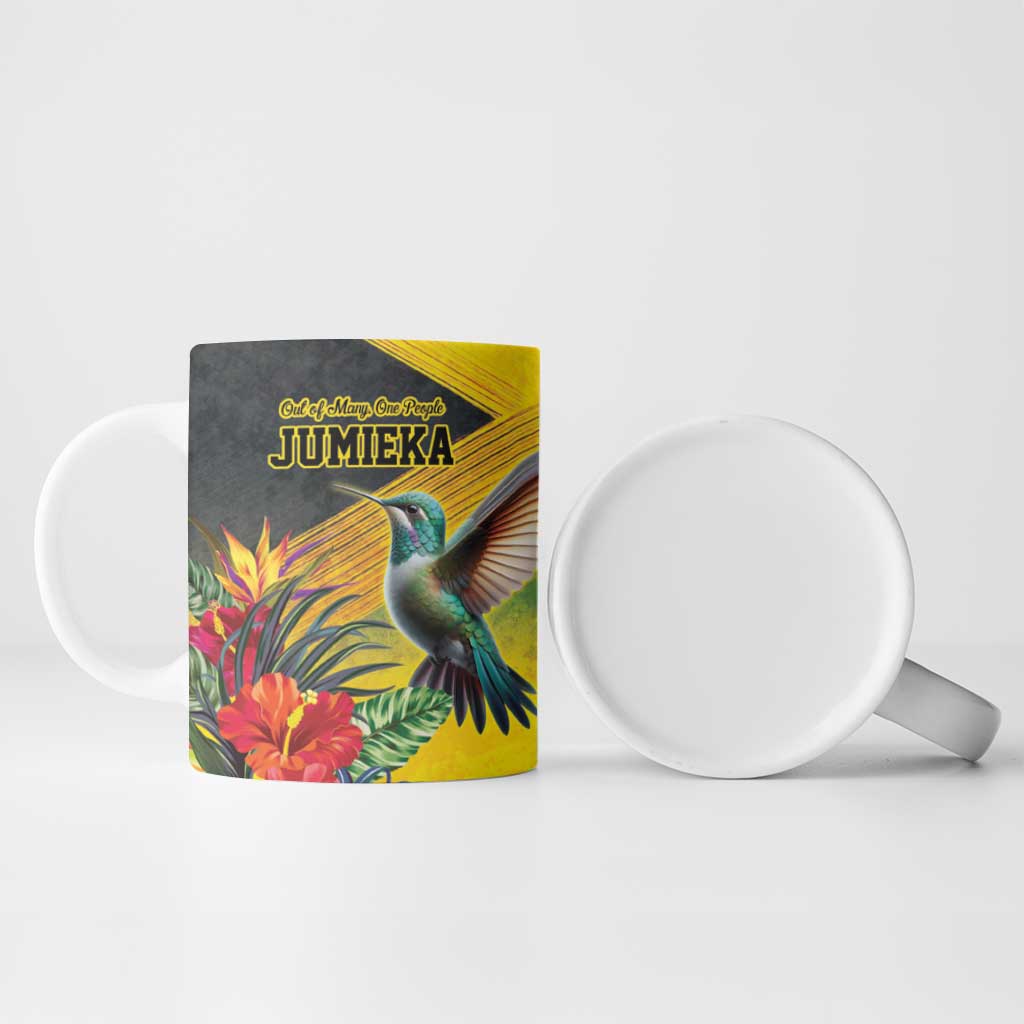 Personalized Black Jamaicans Hummingbird Ceramic Mug Tropical Flowers Grunge Flag