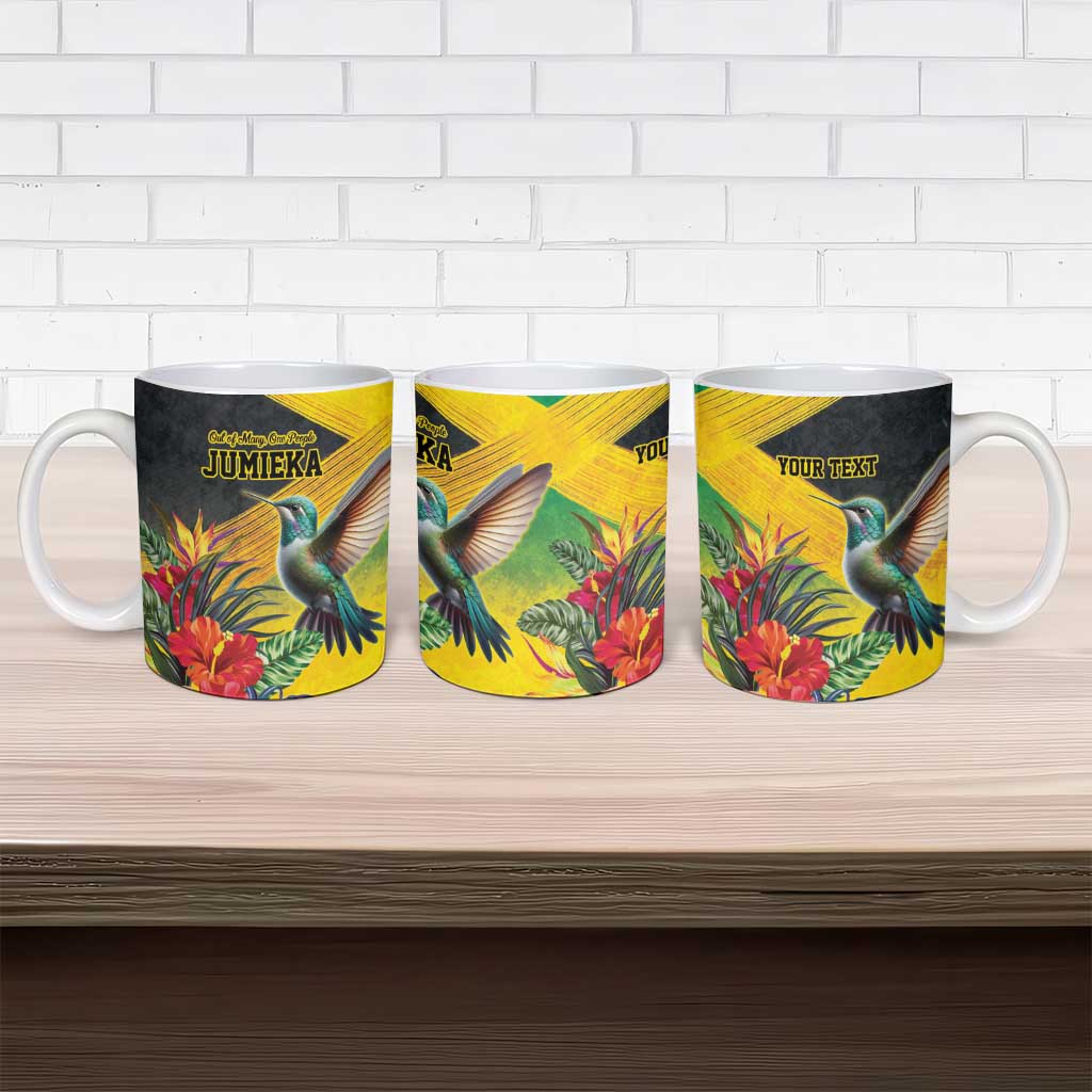 Personalized Black Jamaicans Hummingbird Ceramic Mug Tropical Flowers Grunge Flag