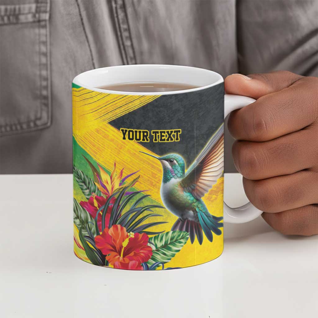 Personalized Black Jamaicans Hummingbird Ceramic Mug Tropical Flowers Grunge Flag