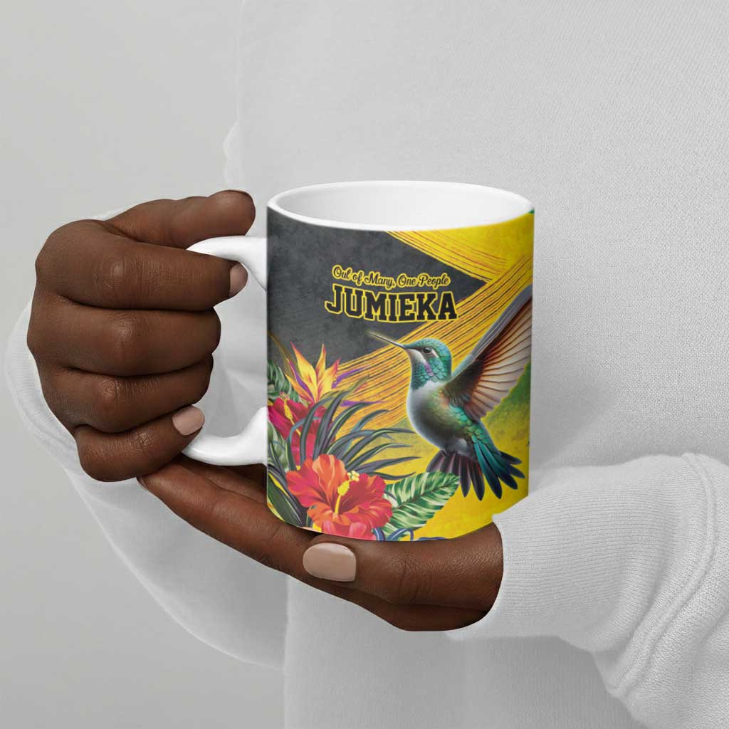 Personalized Black Jamaicans Hummingbird Ceramic Mug Tropical Flowers Grunge Flag