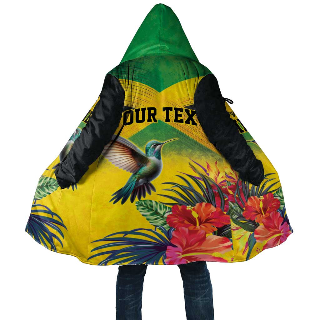 Personalized Black Jamaicans Hummingbird Cloak Tropical Flowers Grunge Flag