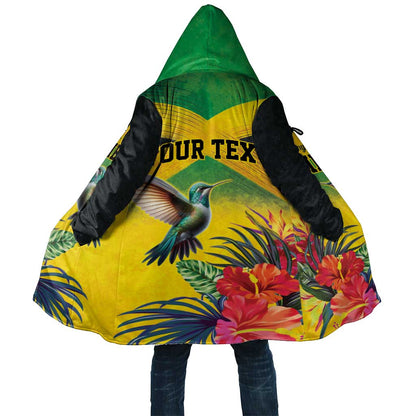 Personalized Black Jamaicans Hummingbird Cloak Tropical Flowers Grunge Flag