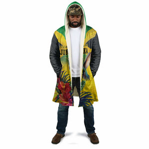 Personalized Black Jamaicans Hummingbird Cloak Tropical Flowers Grunge Flag