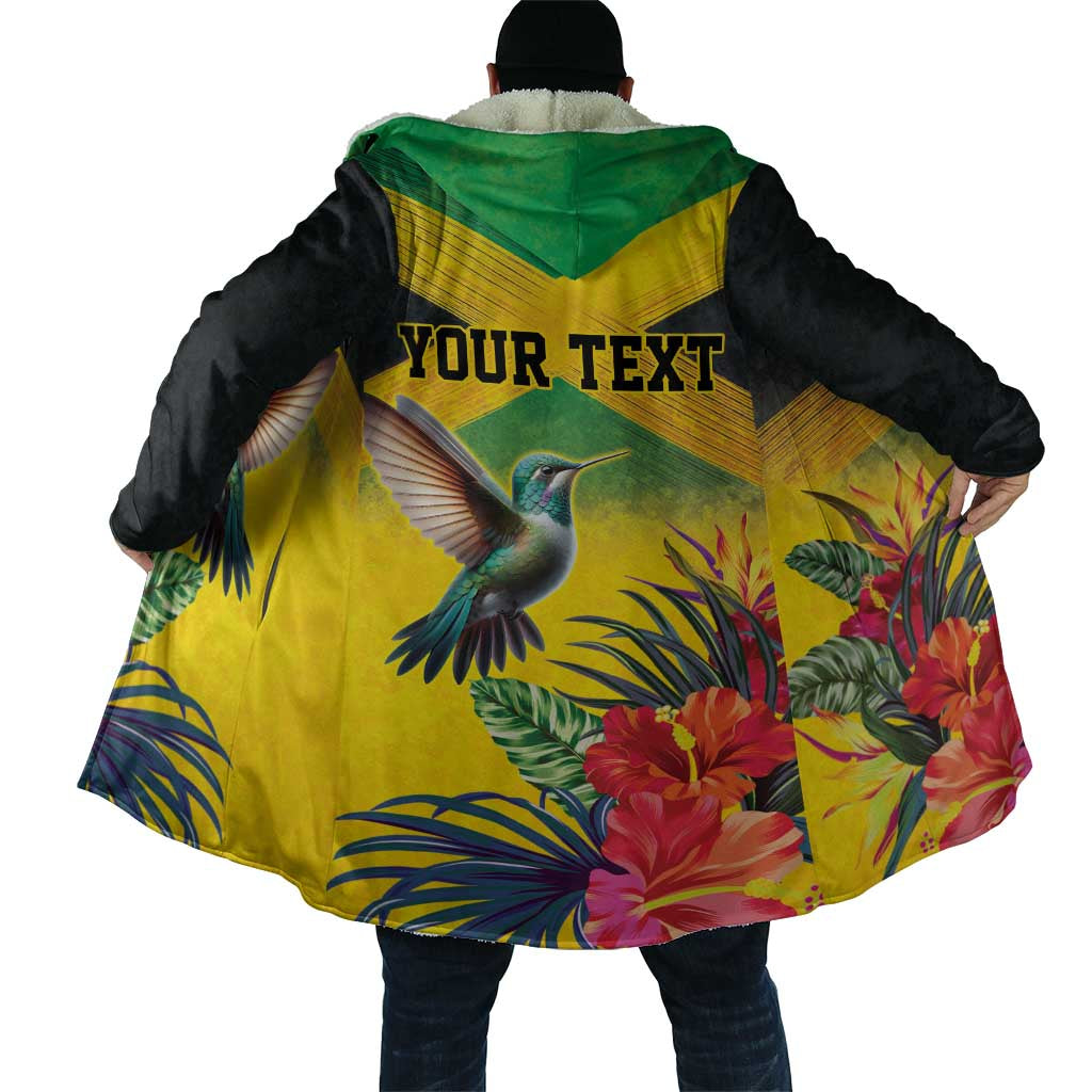 Personalized Black Jamaicans Hummingbird Cloak Tropical Flowers Grunge Flag