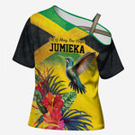 Personalized Black Jamaicans Hummingbird Cross Shoulder Shirt Tropical Flowers Grunge Flag