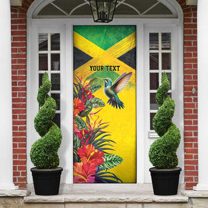 Personalized Black Jamaicans Hummingbird Door Cover Tropical Flowers Grunge Flag