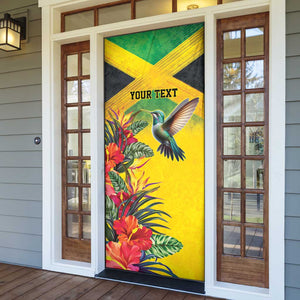 Personalized Black Jamaicans Hummingbird Door Cover Tropical Flowers Grunge Flag