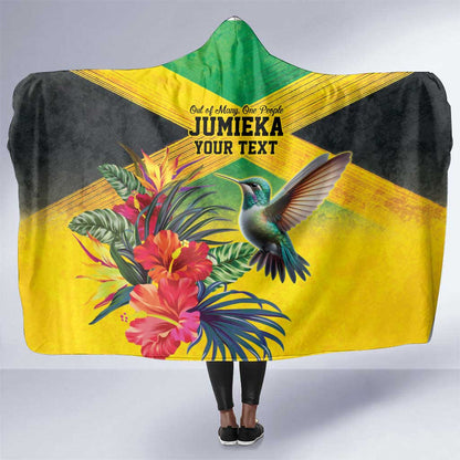 Personalized Black Jamaicans Hummingbird Hooded Blanket Tropical Flowers Grunge Flag - African Pride