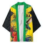Personalized Black Jamaicans Hummingbird Kimono Tropical Flowers Grunge Flag