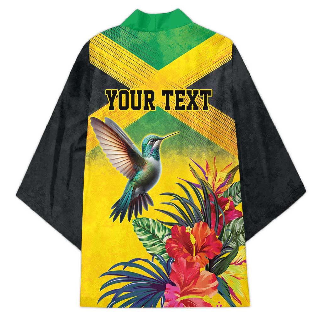 Personalized Black Jamaicans Hummingbird Kimono Tropical Flowers Grunge Flag