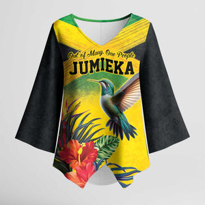 Personalized Black Jamaicans Hummingbird Kimono Sleeve Blouse Tropical Flowers Grunge Flag