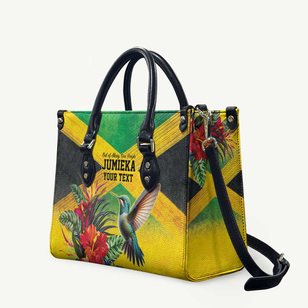Personalized Black Jamaicans Hummingbird Leather Bag Tropical Flowers Grunge Flag