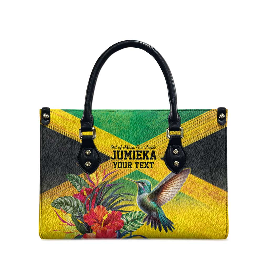 Personalized Black Jamaicans Hummingbird Leather Bag Tropical Flowers Grunge Flag