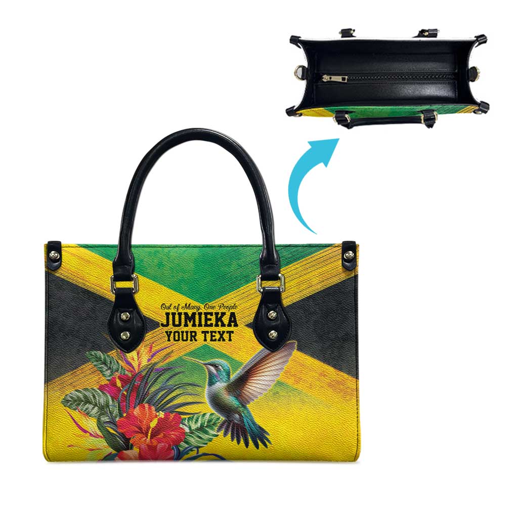 Personalized Black Jamaicans Hummingbird Leather Bag Tropical Flowers Grunge Flag