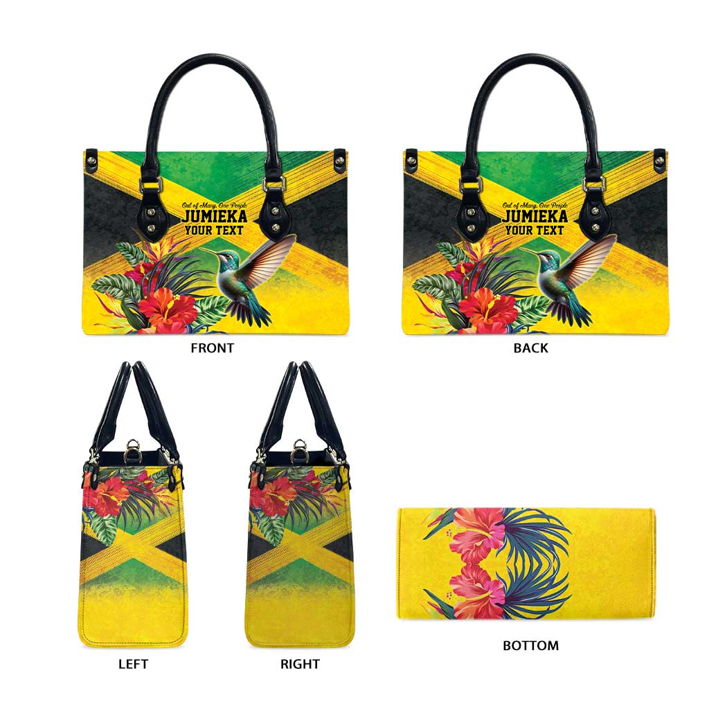 Personalized Black Jamaicans Hummingbird Leather Bag Tropical Flowers Grunge Flag