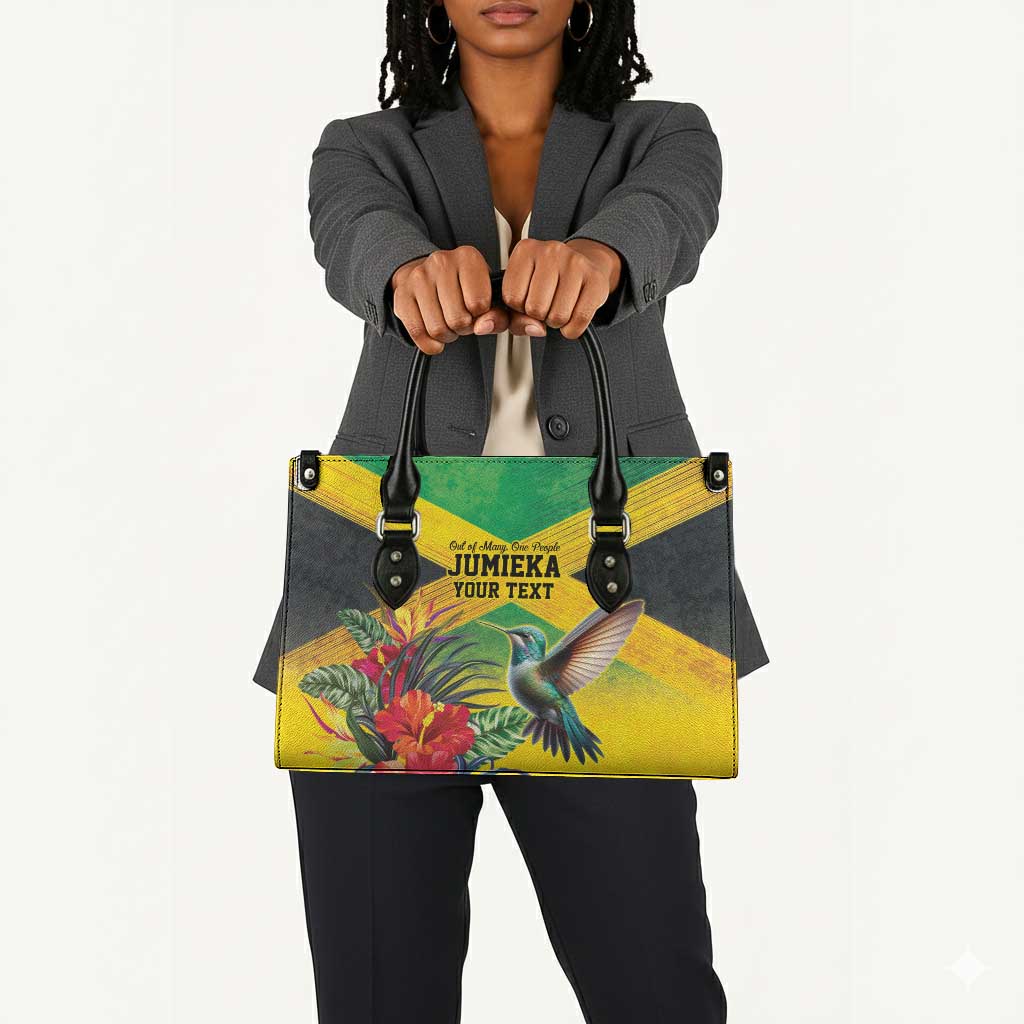 Personalized Black Jamaicans Hummingbird Leather Bag Tropical Flowers Grunge Flag