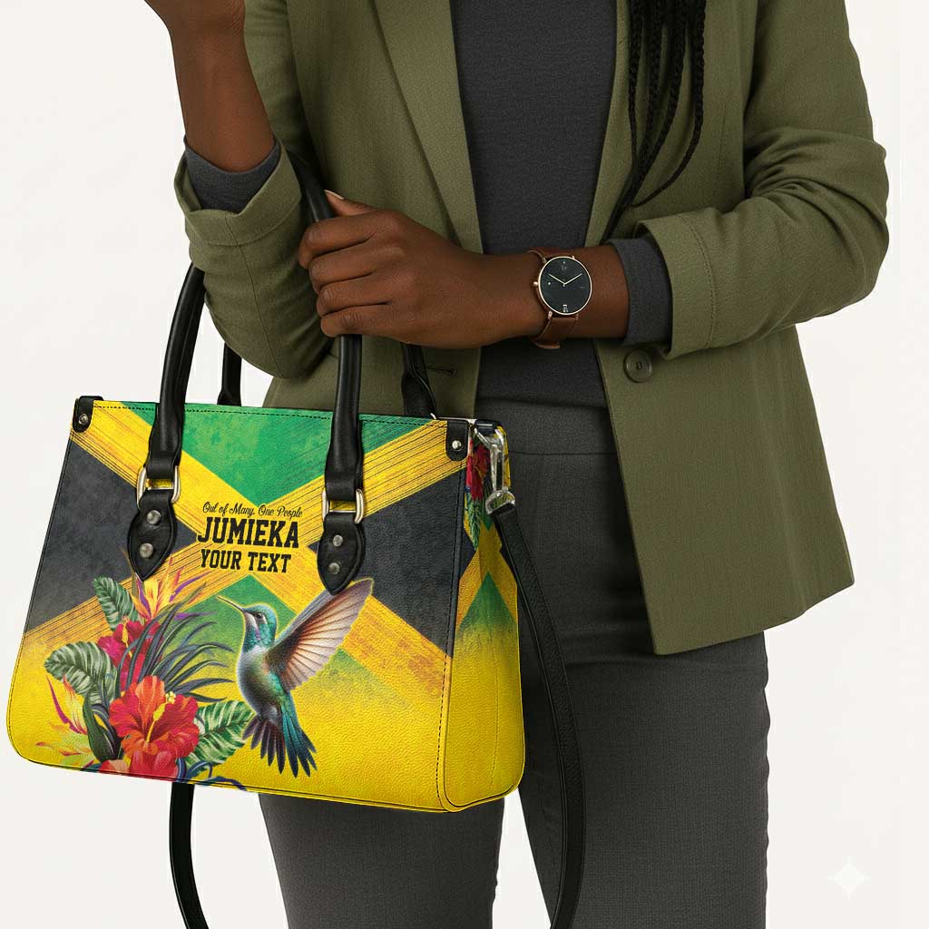 Personalized Black Jamaicans Hummingbird Leather Bag Tropical Flowers Grunge Flag