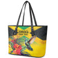 Personalized Black Jamaicans Hummingbird Leather Tote Bag Tropical Flowers Grunge Flag - African Pride