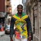 Personalized Black Jamaicans Hummingbird Long Sleeve Button Shirt Tropical Flowers Grunge Flag - African Pride