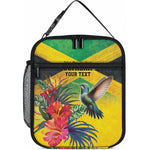 Personalized Black Jamaicans Hummingbird Lunch Bag Tropical Flowers Grunge Flag
