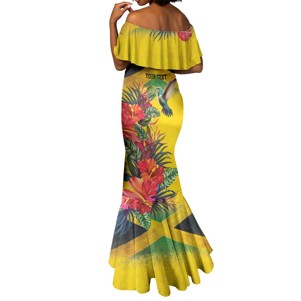 Personalized Black Jamaicans Hummingbird Mermaid Dress Tropical Flowers Grunge Flag - African Pride