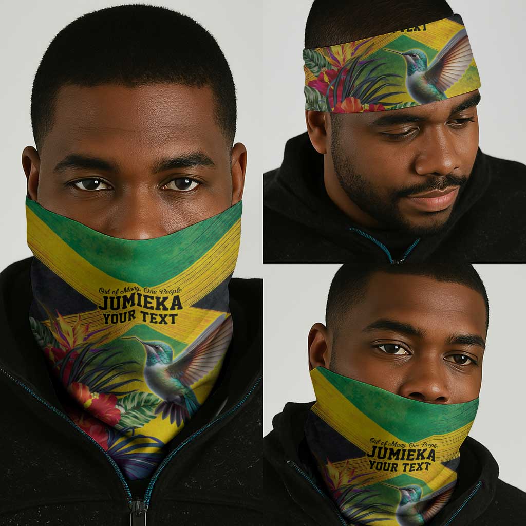 Personalized Black Jamaicans Hummingbird Neck Gaiter Tropical Flowers Grunge Flag LT9