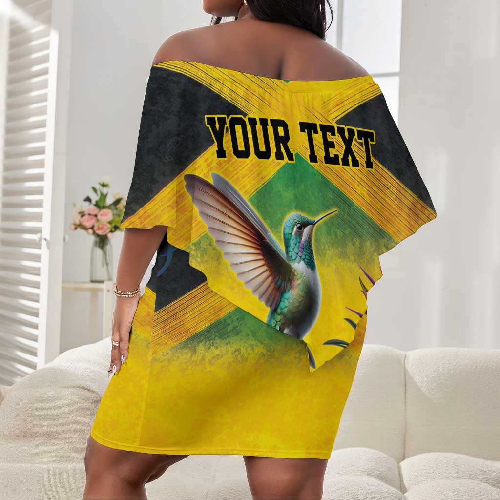 Personalized Black Jamaicans Hummingbird Off Shoulder Short Dress Tropical Flowers Grunge Flag - African Pride