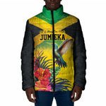 Personalized Black Jamaicans Hummingbird Padded Jacket Tropical Flowers Grunge Flag