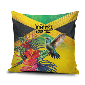 Personalized Black Jamaicans Hummingbird Pillow Cover Tropical Flowers Grunge Flag
