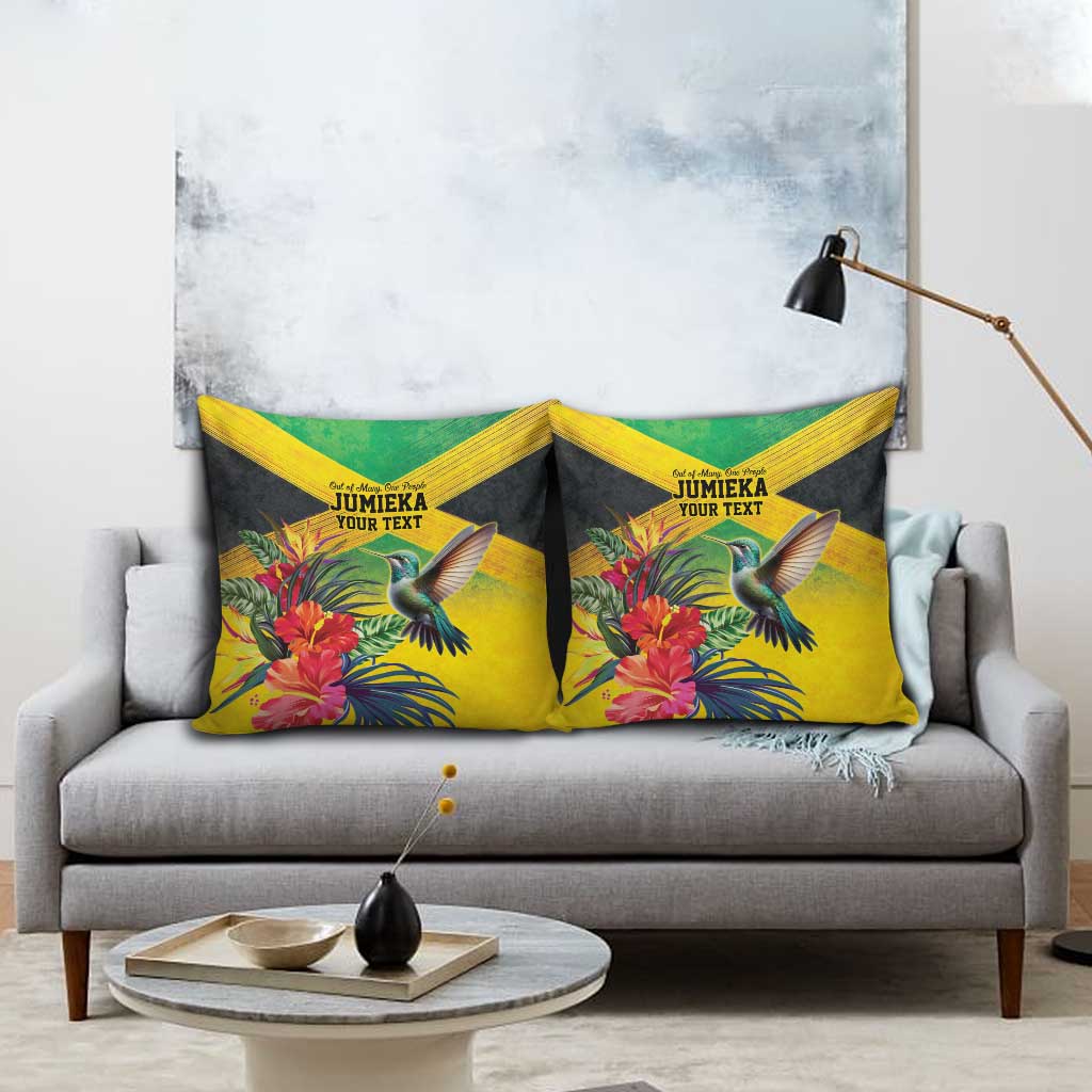 Personalized Black Jamaicans Hummingbird Pillow Cover Tropical Flowers Grunge Flag