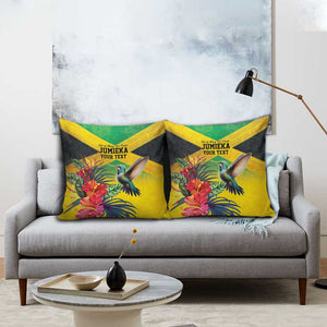 Personalized Black Jamaicans Hummingbird Pillow Cover Tropical Flowers Grunge Flag
