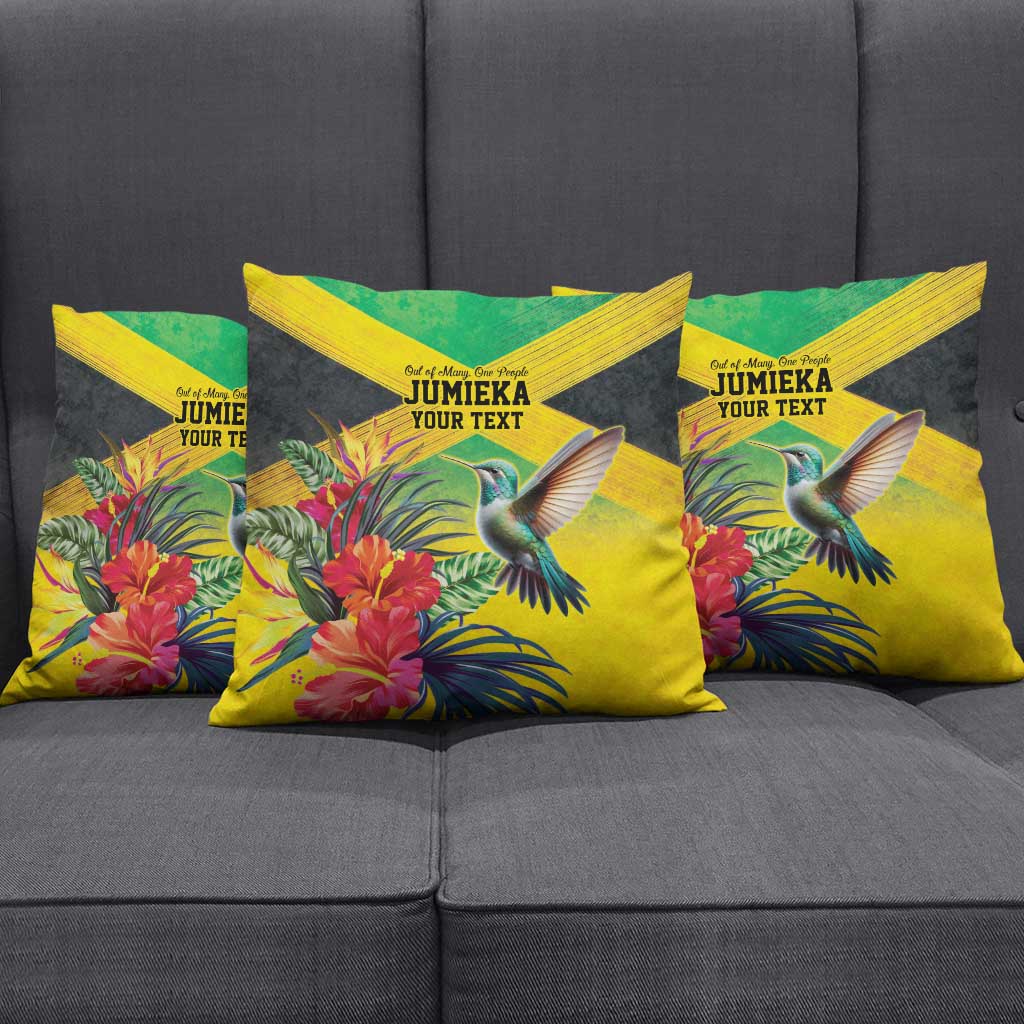 Personalized Black Jamaicans Hummingbird Pillow Cover Tropical Flowers Grunge Flag