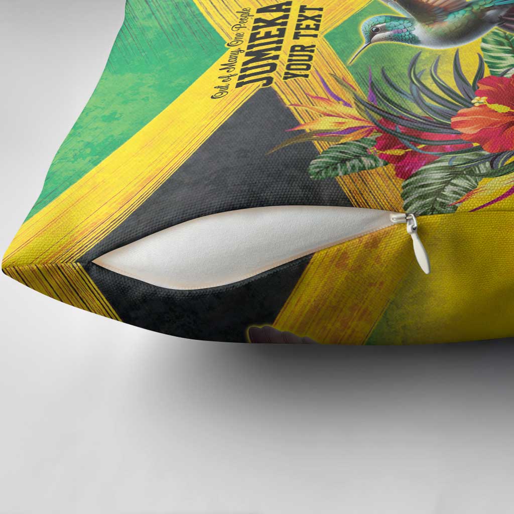 Personalized Black Jamaicans Hummingbird Pillow Cover Tropical Flowers Grunge Flag