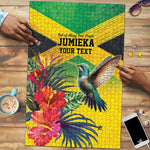 Personalized Black Jamaicans Hummingbird Puzzle Tropical Flowers Grunge Flag