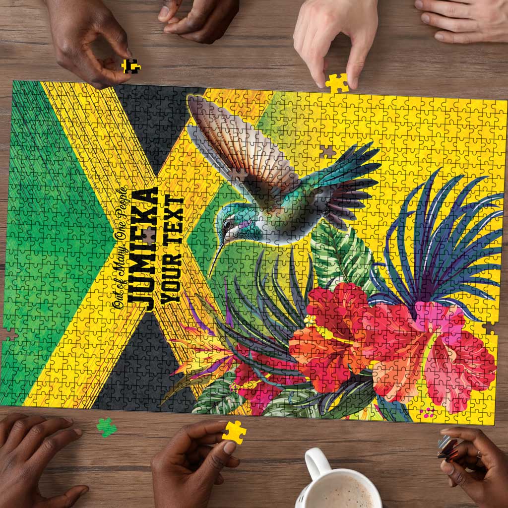 Personalized Black Jamaicans Hummingbird Puzzle Tropical Flowers Grunge Flag