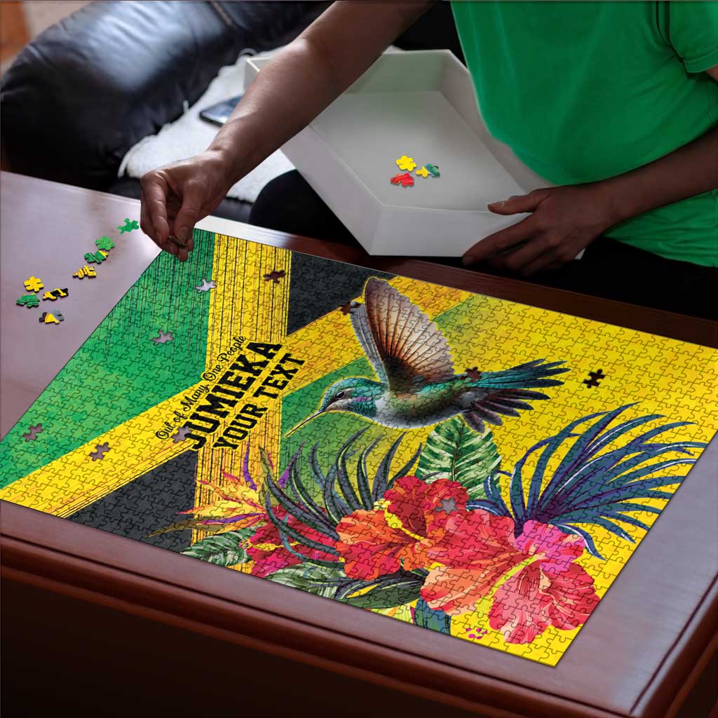 Personalized Black Jamaicans Hummingbird Puzzle Tropical Flowers Grunge Flag