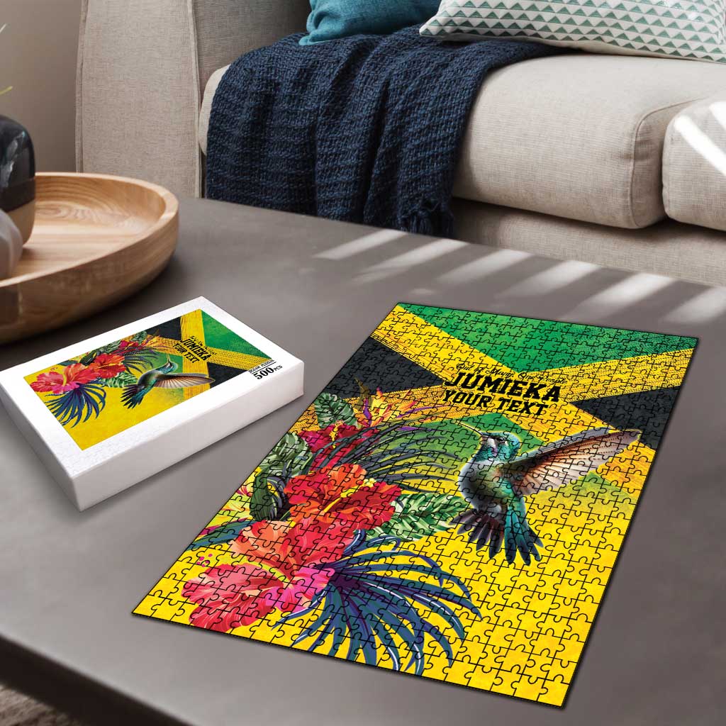 Personalized Black Jamaicans Hummingbird Puzzle Tropical Flowers Grunge Flag