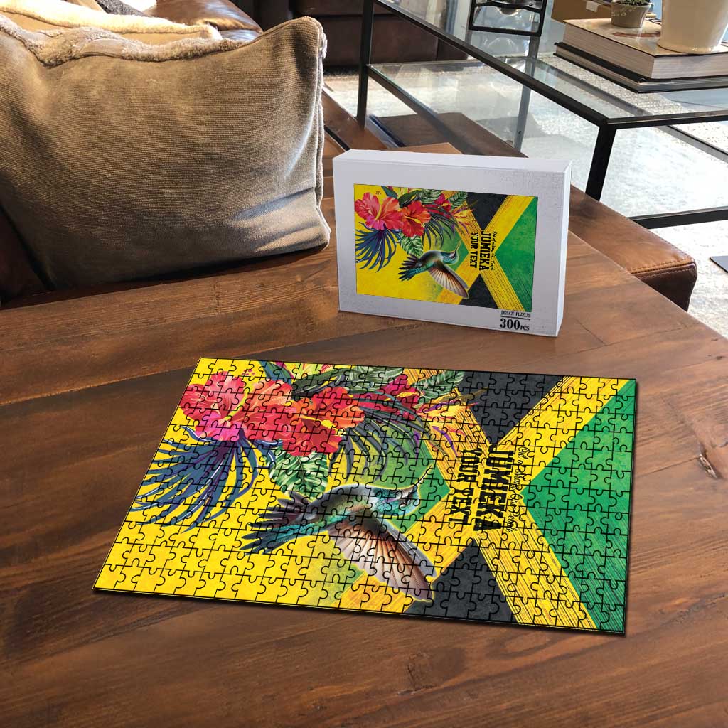Personalized Black Jamaicans Hummingbird Puzzle Tropical Flowers Grunge Flag