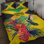 Personalized Black Jamaicans Hummingbird Quilt Bed Set Tropical Flowers Grunge Flag - African Pride