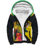 Personalized Black Jamaicans Hummingbird Sherpa Hoodie Tropical Flowers Grunge Flag - African Pride