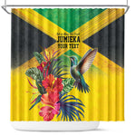 Personalized Black Jamaicans Hummingbird Shower Curtain Tropical Flowers Grunge Flag - African Pride