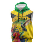 Personalized Black Jamaicans Hummingbird Sleeveless Hoodie Tropical Flowers Grunge Flag - African Pride