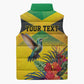 Personalized Black Jamaicans Hummingbird Sleeveless Puffer Jacket Tropical Flowers Grunge Flag
