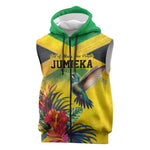 Personalized Black Jamaicans Hummingbird Sleeveless Zip Hoodie Tropical Flowers Grunge Flag - African Pride