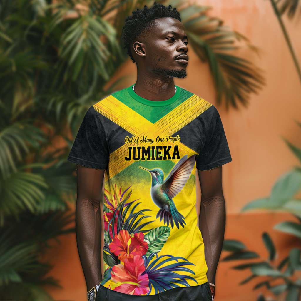 Personalized Black Jamaicans Hummingbird T shirt Tropical Flowers Grunge Flag - African Pride