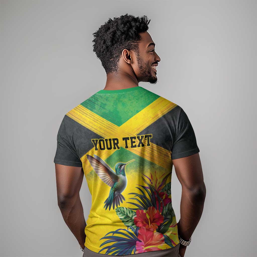 Personalized Black Jamaicans Hummingbird T shirt Tropical Flowers Grunge Flag - African Pride