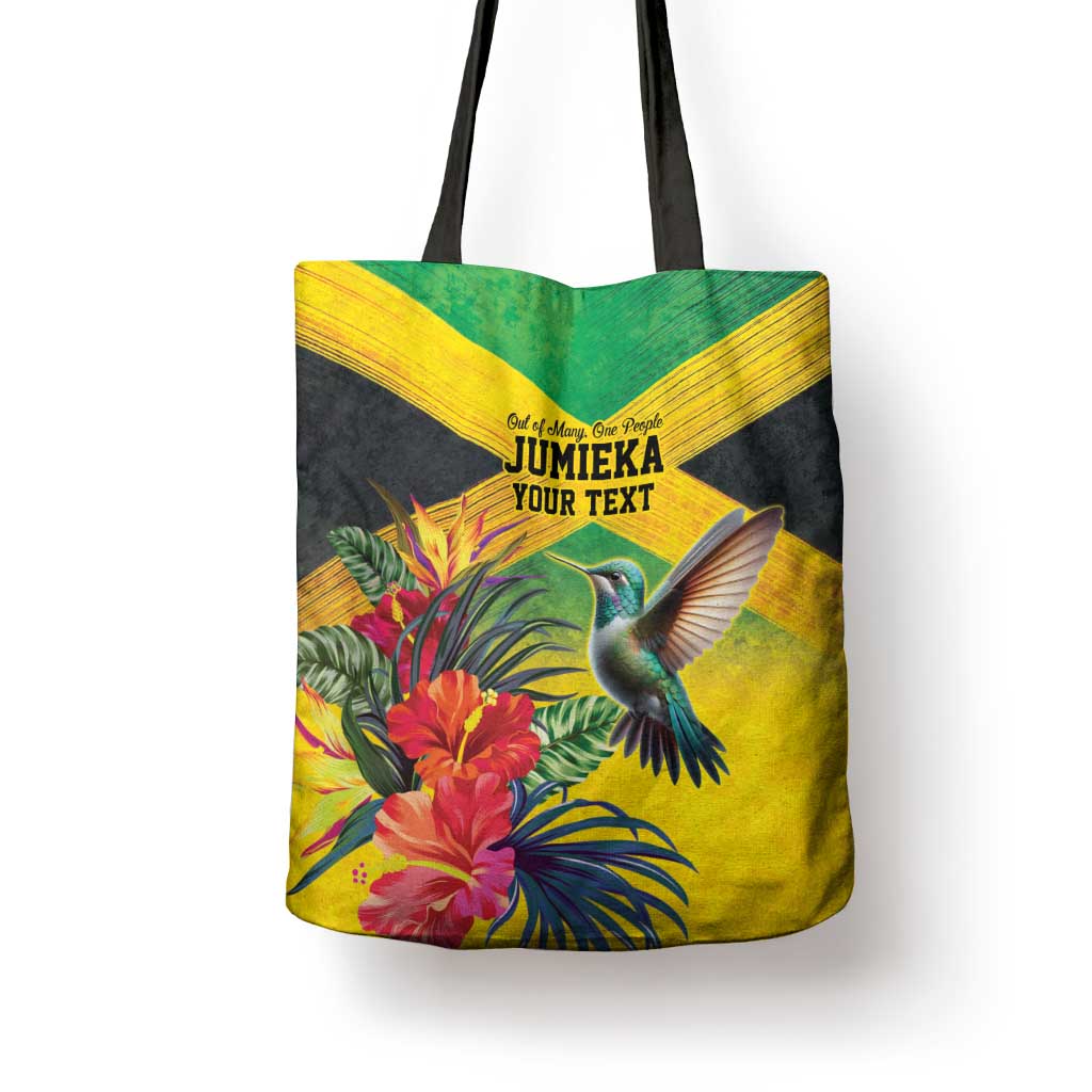 Personalized Black Jamaicans Hummingbird Tote Bag Tropical Flowers Grunge Flag